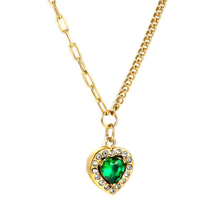 Spring 2024 Heart Green Diamond + White Diamond Ring Pendant Necklace 44+5cm