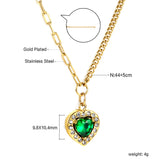 Spring 2024 Heart Green Diamond + White Diamond Ring Pendant Necklace 44+5cm