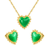 17.9*17.7mm Loose Beads Edged Heart with Green Cat's Eye Stones Set