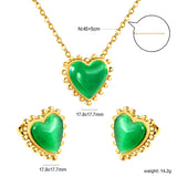 17.9*17.7mm Loose Beads Edged Heart with Green Cat's Eye Stones Set