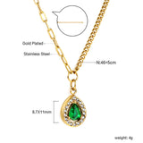 Spring 2024 teardrop green diamond + white diamond circle pendant necklace 46+5cm