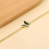 Butterfly with Green Drip Oil 13.7*13mm Anklet 23+5cm Gold Color