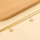 1 Butterfly with White Clay Diamonds + 2 Butterflies 8.7*7.4mm with Chain Double Chain Anklet 23+23+5cm Golden