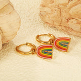 2*10mm circle +10*16.6mm rainbow with mixed color drip earrings gold color