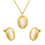 15.2*19.2mm Lace Oval with White Cat's Eye Stone Set