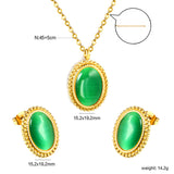 15.2*19.2mm Lace Oval with Green Cat's Eye Set