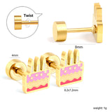 Screw plug 0.8*8mm pin 6.2*7.2mm Cake with mixed color drop earrings gold color