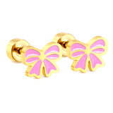 Screw plug 0.8*8mm needle 8*6mm bow with pink and purple drop earrings gold color