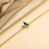 Butterfly with Green Drip Oil 13.7*13mm Anklet 23+5cm Gold Color