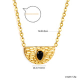 Semi-circle with teardrop black cat's eye pendant 20.3*11.6MM Necklace 45+5cm