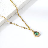 Spring 2024 teardrop green diamond + white diamond circle pendant necklace 46+5cm