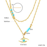 Lake blue eyes accessories 17.8*7.6mm+6 lake blue beads 3.2mm+4 steel beads 3mm with chain double chain 45+38+5cm