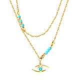 Lake blue eyes accessories 17.8*7.6mm+6 lake blue beads 3.2mm+4 steel beads 3mm with chain double chain 45+38+5cm