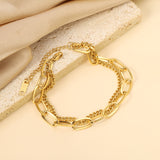 Matching Chain Double Chain Bracelet 18+18+5cm Gold Color