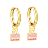 2*10mm circle +7.3*12.7mm cake with mixed color drip earrings gold color