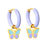 2*10mm circle with purple dripping oil + 9.3*9.5mm butterfly with mixed color dripping oil accessories earrings gold color