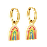 2*10mm circle +10*16.6mm rainbow with mixed color drip earrings gold color