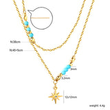 Octopus with diamonds accessories 12 * 12mm + 6 lake blue beads 3.2mm + 4 steel beads 3mm with chain double chain 45 + 38 + 5cm gold color