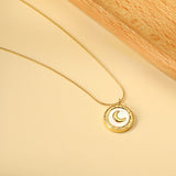 2024 New Year Round with White Shell Moon Pendant Necklace 40+5cm