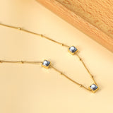 3 square white & red & lake blue & green diamond pendant bead chain necklace 39+5cm gold color