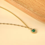 Spring 2024 Heart Green Diamond + White Diamond Ring Pendant Necklace 44+5cm