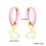 2*10mm circle with pink dripping oil+8.5*11.8mm rabbit with white dripping oil fittings earrings gold color