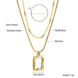 2024 New Year Rectangle Hollow Circle Pendant + Matching Chain Necklace 41+38+5cm