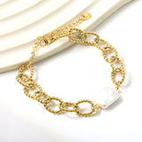 Twisted Loop with Square White Pearl 11*14.6mm Bracelet 17+5cm