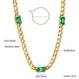 2024 New Year's 3 Rectangular Green Diamonds Pendant Necklace 46+5cm