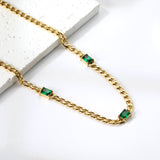 2024 New Year's 3 Rectangular Green Diamonds Pendant Necklace 46+5cm