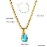 Pink & Blue & Aquamarine & Lake Blue & Yellow Teardrop Diamond Pendant Necklace 40+5cm