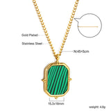 2024 New Year's Rectangle with Green Stripe Shell Pendant Necklace 45+5cm