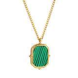 2024 New Year's Rectangle with Green Stripe Shell Pendant Necklace 45+5cm