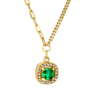 Collier pendentif diamants blancs et diamants verts, 3 styles du nouvel an 2024, 44 + 5cm