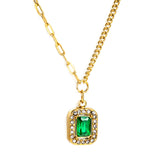 2024 New Year 3 Styles White Diamonds with Green Diamonds Pendant Necklace 44+5cm