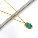 2024 New Year's Rectangle with Green Stripe Shell Pendant Necklace 45+5cm