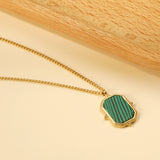 2024 New Year's Rectangle with Green Stripe Shell Pendant Necklace 45+5cm