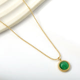 Round twisted edge with green cat's eye pendant 11.6mm Necklace 45+5cm