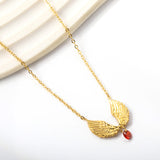 1 pair of wings with 1 red diamond pendant 21.3*15.8 necklace 45+5cm