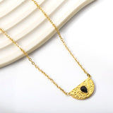 Semi-circle with teardrop black cat's eye pendant 20.3*11.6MM Necklace 45+5cm