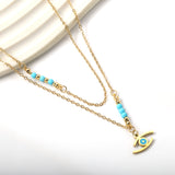 Lake blue eyes accessories 17.8*7.6mm+6 lake blue beads 3.2mm+4 steel beads 3mm with chain double chain 45+38+5cm