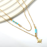 Octopus with diamonds accessories 12 * 12mm + 6 lake blue beads 3.2mm + 4 steel beads 3mm with chain double chain 45 + 38 + 5cm gold color