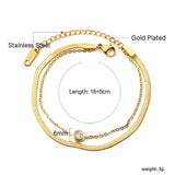 Round white diamond accessories + double chain bracelet 16+5cm gold