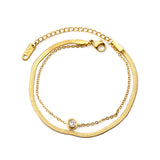 Round white diamond accessories + double chain bracelet 16+5cm gold