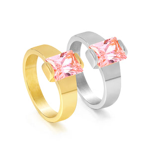 Square solitaire ring with pink diamonds