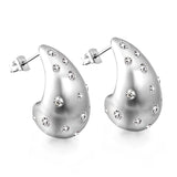 Teardrop Hollow with White Diamonds Earrings 16.2*26mm