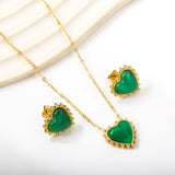 17.9*17.7mm Loose Beads Edged Heart with Green Cat's Eye Stones Set