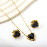 17.9*17.7mm Loose Beads Edged Heart with Black Cat's Eye Stones Set