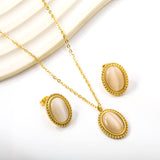 15.2*19.2mm Lace Oval with White Cat's Eye Stone Set