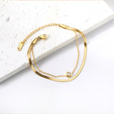 Round white diamond accessories + double chain bracelet 16+5cm gold